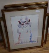 Judith Caulfield Walshe, five watercolours, Studies of clowns and puppets, signed, largest 45 x