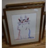 Judith Caulfield Walshe, five watercolours, Studies of clowns and puppets, signed, largest 45 x