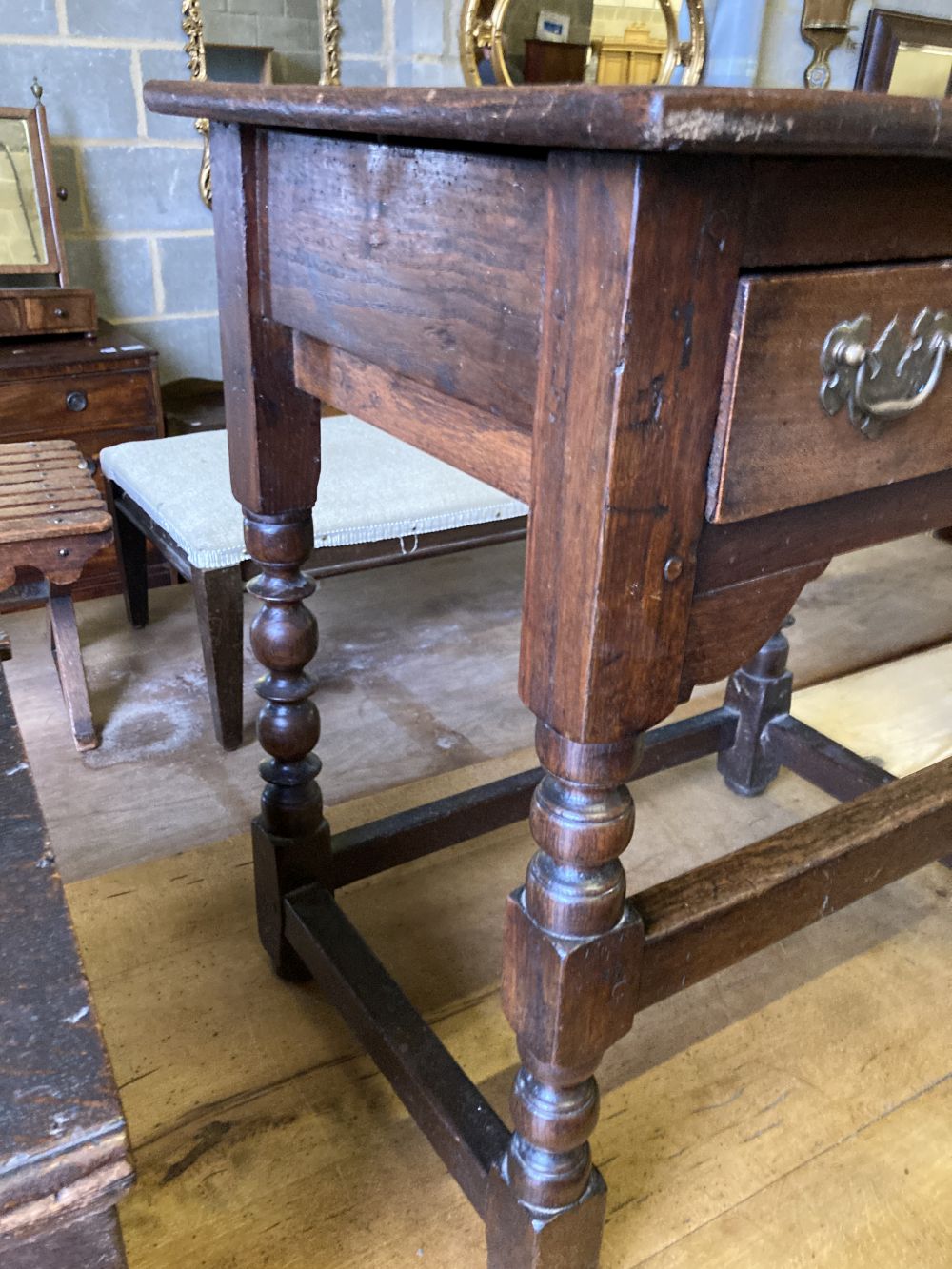 An 18th century and later oak side table, width 66cm, depth 47cm, height 71cm - Image 2 of 4