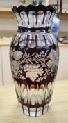 A Bohemian ruby overlaid glass vase, height 32cmCONDITION: Curious horizontal scratch halfway up the