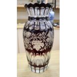 A Bohemian ruby overlaid glass vase, height 32cmCONDITION: Curious horizontal scratch halfway up the