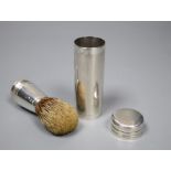 A Victorian silver cylindrical cased travelling shaving brush, Thomas Johnson I, London, 1869, 75mm,