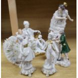 A group of six Continental porcelain figures, tallest 30cmCONDITION: Very minor wear only to lace