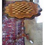 A Victorian carved walnut chess table, 60cm diameter, height 72cm