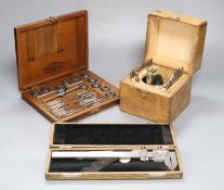 Watchmaker's tools, three cased sets including Pratt & Whitney