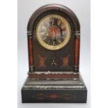 A Victorian black slate and rouge marble mantel clock, with French bell-striking movement, 43cm