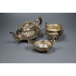 A matched late Victorian 3-piece silver tea set, London, 1897(2) and Birmingham, 1893, gross 20.