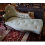 A Victorian carved walnut chaise longue, width 170cm, depth 75cm, height 90cm