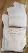 Four cream linen smocks, approx. 100cm