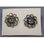 A pair of early 19th century white and yellow metal, old round cut diamond cluster set earrings (