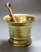 An 18th century bell metal pestle and mortar, length 18.5cm