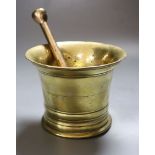 An 18th century bell metal pestle and mortar, length 18.5cm