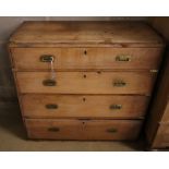 A Victorian pine chest of drawers having later brass mounts, width 90cm depth 44cm height 88cm