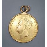 A George IV 1827 gold sovereign, now with pendant mount, gross 8.1 grams.