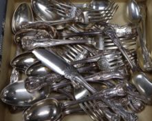 A Victorian and later matched part canteen of silver Kings pattern flatware, various dates and