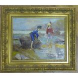 Anatole Belokonny (1958-), oil on canvas, Children playing on the seashore, signed, 32 x 40cm