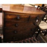 A Victorian mahogany bow front chest, width 104cm, depth 51cm, height 90cm