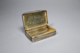 A William IV engine turned silver rectangular snuff box, Nathaniel Mills, Birmingham, 1830, 72mm (