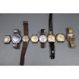 Eight assorted gentleman's wrist watches, including Timex and Everite King.
