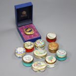 Eleven Halcyon days enamel boxes, one boxed