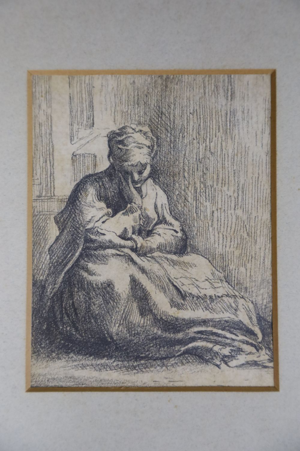 An Old Master style pencil study of a seated woman, 13 x 10cm, unframed - Image 2 of 3
