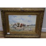 F. Vogler, oil on canvas, Shrimpers on the seashore, signed, 37 x 54cm