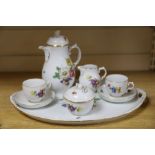 A modern Furstenberg eight piece floral painted cabaret set, on two handled tray, coffee pot