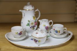 A modern Furstenberg eight piece floral painted cabaret set, on two handled tray, coffee pot