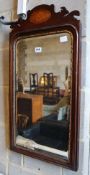 A Georgian style inlaid mahogany fret cut wall mirror, 39 x 76cm