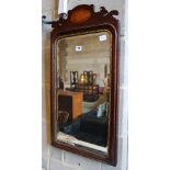 A Georgian style inlaid mahogany fret cut wall mirror, 39 x 76cm