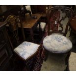 An Art Nouveau style Edwardian inlaid mahogany salon chair and an early Victorian carved rosewood