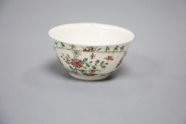 A rare Chinese famille rose and bianco sopra bianco tea bowl, Qianlong period, diameter 8cm