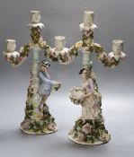 A pair of 19th century Sitzendorf figural candelabra, height 43cmCONDITION: Four of the pendant