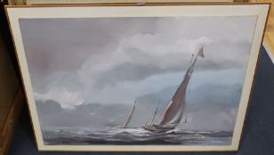 Peter J. Carter (1920-1979), oil on board, Yacht at sea, signed, 61 x 90cm