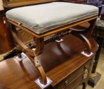 A Victorian walnut X-framed dressing stool on scroll-carved legs, width 58cm depth 50cm height 44cm