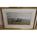 Walter Field (1837-1901), watercolour, Haymaking on the Thames, signed and dated '67, 38 x 65cm