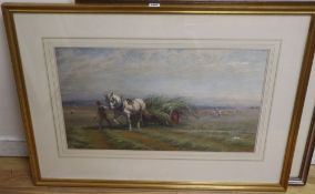 Walter Field (1837-1901), watercolour, Haymaking on the Thames, signed and dated '67, 38 x 65cm