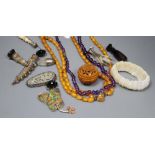 Quantity of costume jewellery including amethyst bead necklace.