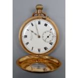 A Victorian 9ct gold J.W. Benson keyless lever half hunter pocket watch, with personal inscription