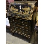 An early 20th century chinoiserie lacquer bureau, width 62cm depth 46cm height 104cm