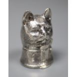A modern silver novelty vesta case, modelled as the head of a cat, London, 1990, 35mm.