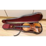 An early 20th century violin, bears label "Paolo Fiorini, Taurini 1928", cased with a bow, single-