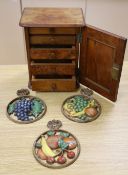 A late Victorian burr yew table-top cupboard, with five enclosed drawer veneered in a variety of