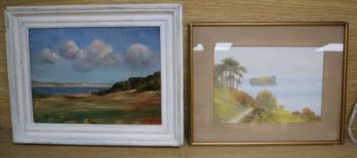 Reginald Daniel Sherrin (1891-1971), gouache, Coastal landscape, signed, 18 x 25cm and an oil on