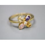 An Italian 750 and cubic zirconia set cluster dress ring, size M, gross 3.2 grams.