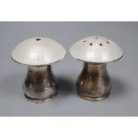 A pair of mid 20th century Danish sterling and enamel mushroom shaped condiments, by Egon Lauridsen,