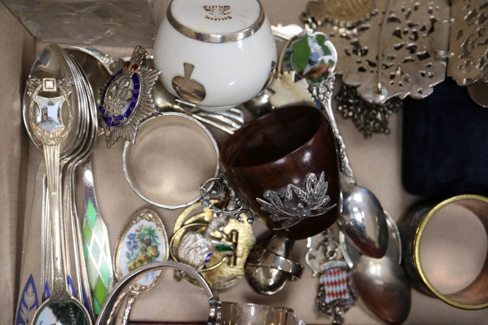 Mixed items including silver and enamel mounted glass scent bottles, silver buckle, costume - Image 3 of 3