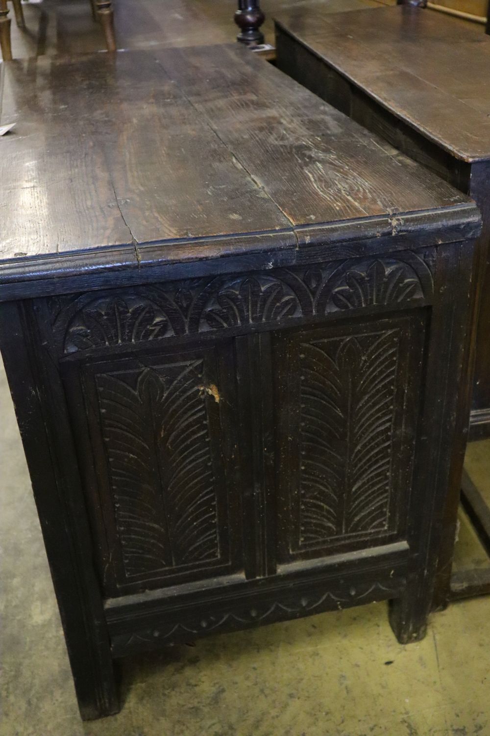 An early 18th century oak coffer, width 125cm depth 57cm height 76cm - Image 2 of 4