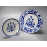 A Chinese porcelain saucer dish, 16.5cm and a Chinese export plate, 23cm