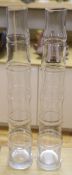 A pair of bamboo effect glass vases, circa 1970's, height 70cm